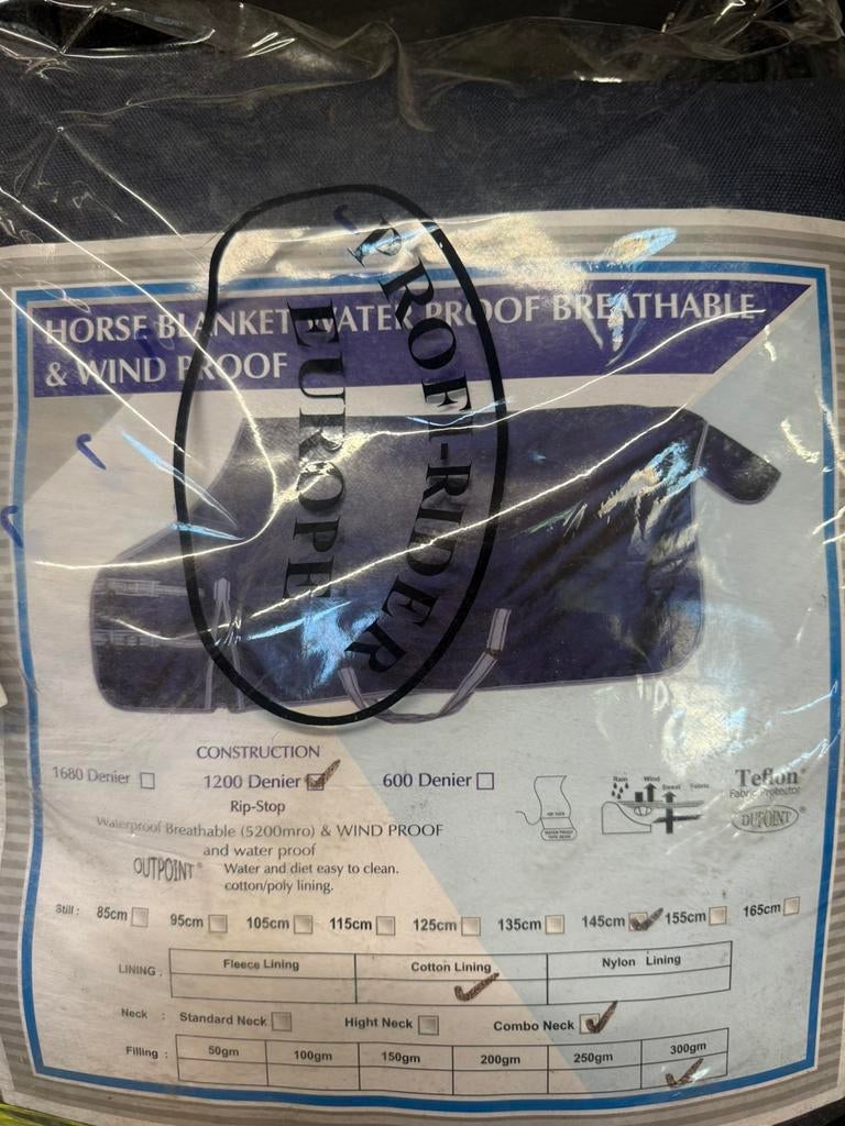 Euro-rider winterdeken 300gram 195, Gebruikt, 300 g, Ophalen of Verzenden, Blauw