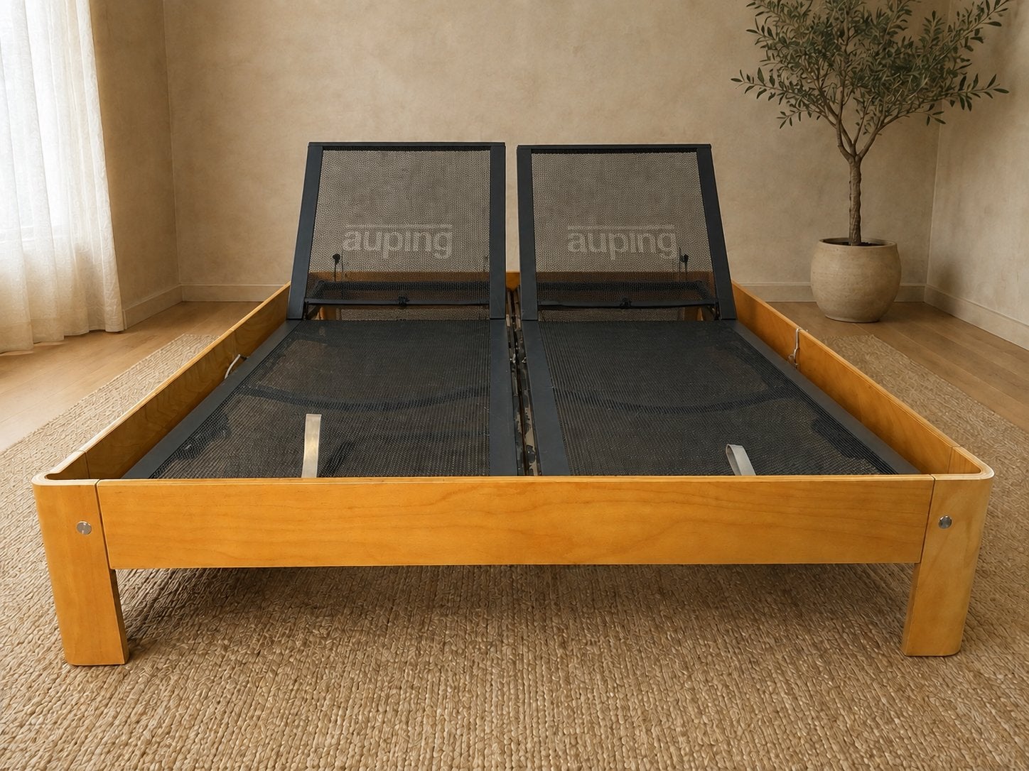 Auping Auronde Bed 160x200 cm | Verstelbare Auping K2 bodems, Huis en Inrichting, Verstelbaar, Bruin, Tweepersoons, Ophalen of Verzenden