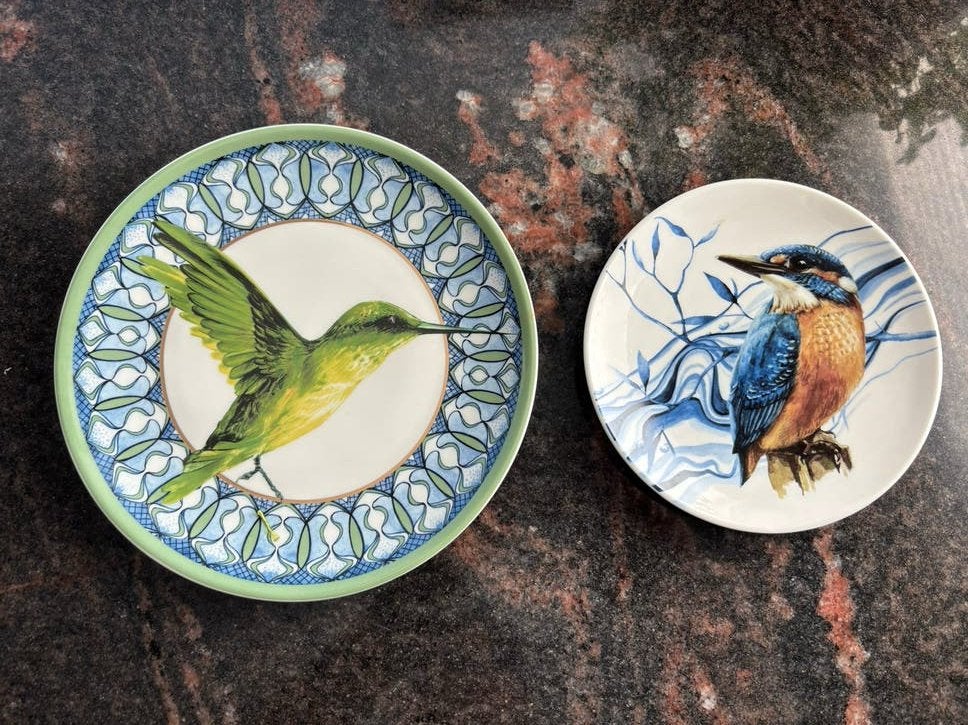Twee Heinen Delfts Blauw wandborden met vogels, Ophalen of Verzenden
