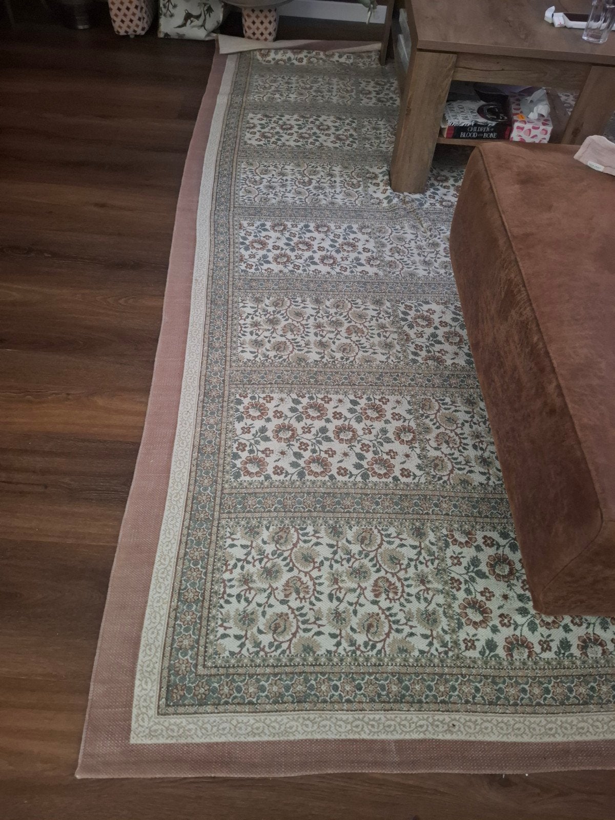 Zara Home Katoenen Vloerkleed met Bloemenpatroon, Ophalen, Bohemien, Klassiek, Groen, 200 cm of meer