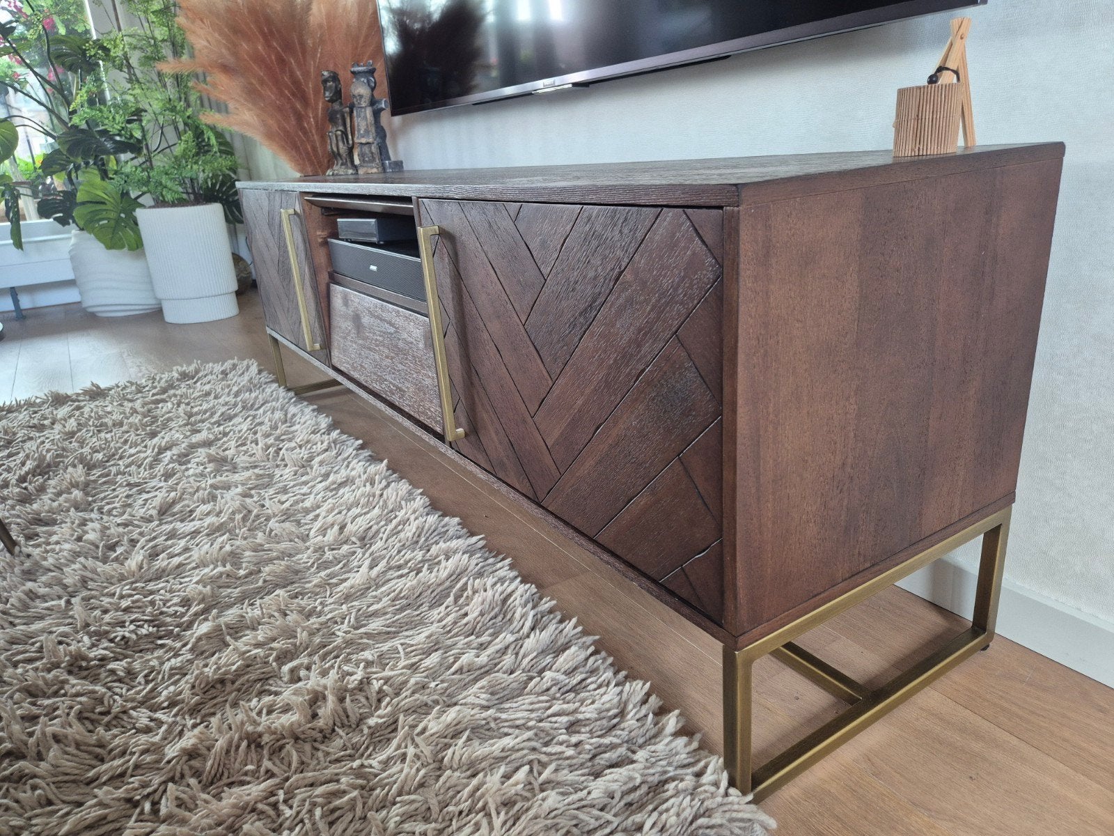 Dutchbone Class TV-meubel met visgraat motief, 150 tot 200 cm, Zo goed als nieuw, Minder dan 100 cm, 25 tot 50 cm