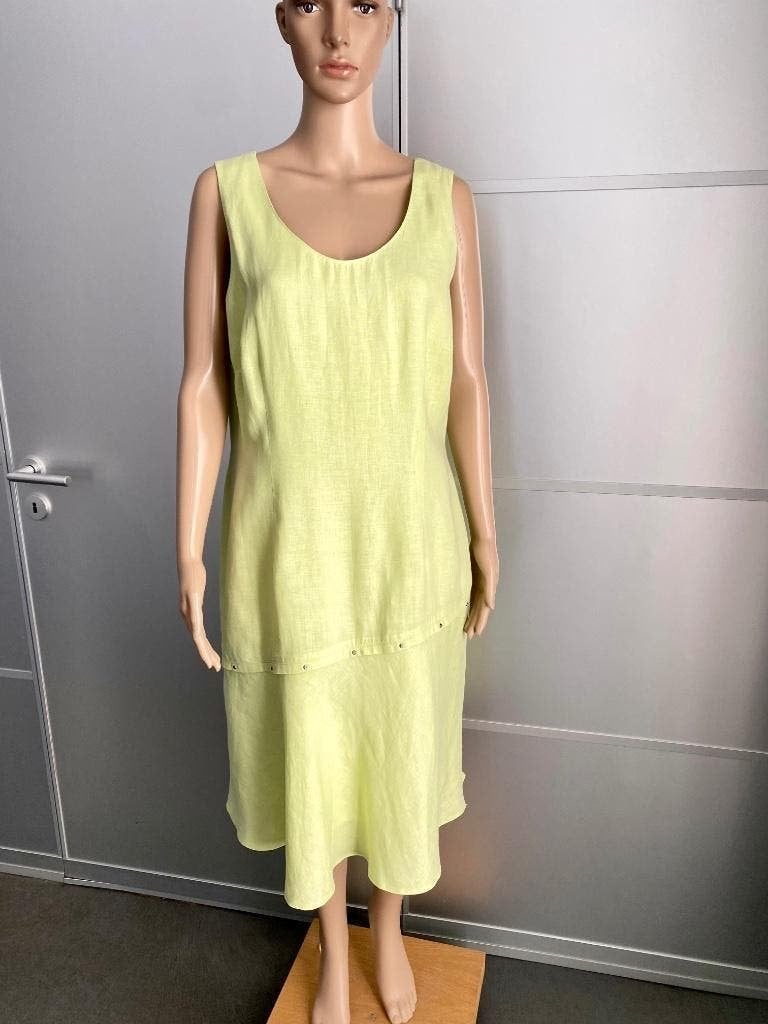 J404 linnen jurk maat 42=L jurkje zomer mint-groen, Maat 42/44 (L), Ophalen of Verzenden, Zo goed als nieuw, Knielengte