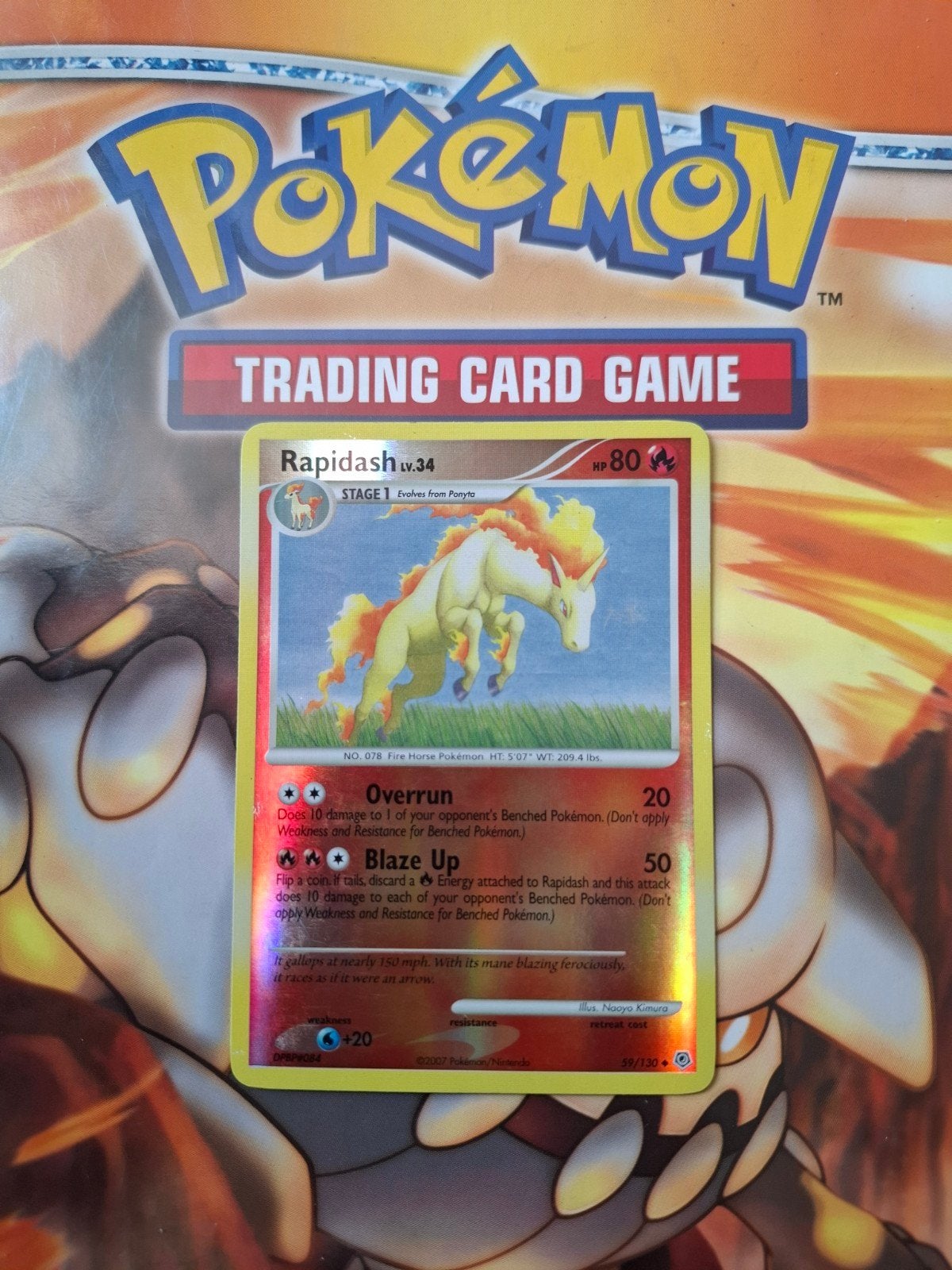 Rapidash 59/130 Diamond&Pearl base set pokemon kaart reverse, Ophalen of Verzenden, Gebruikt, Losse kaart, Foil