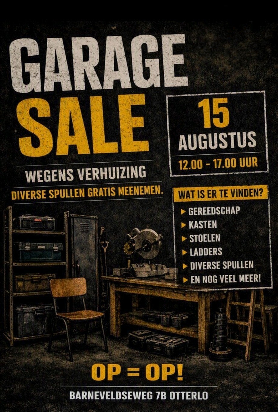 Garage sale Otterlo 15 augustus, Ophalen, Gebruikt