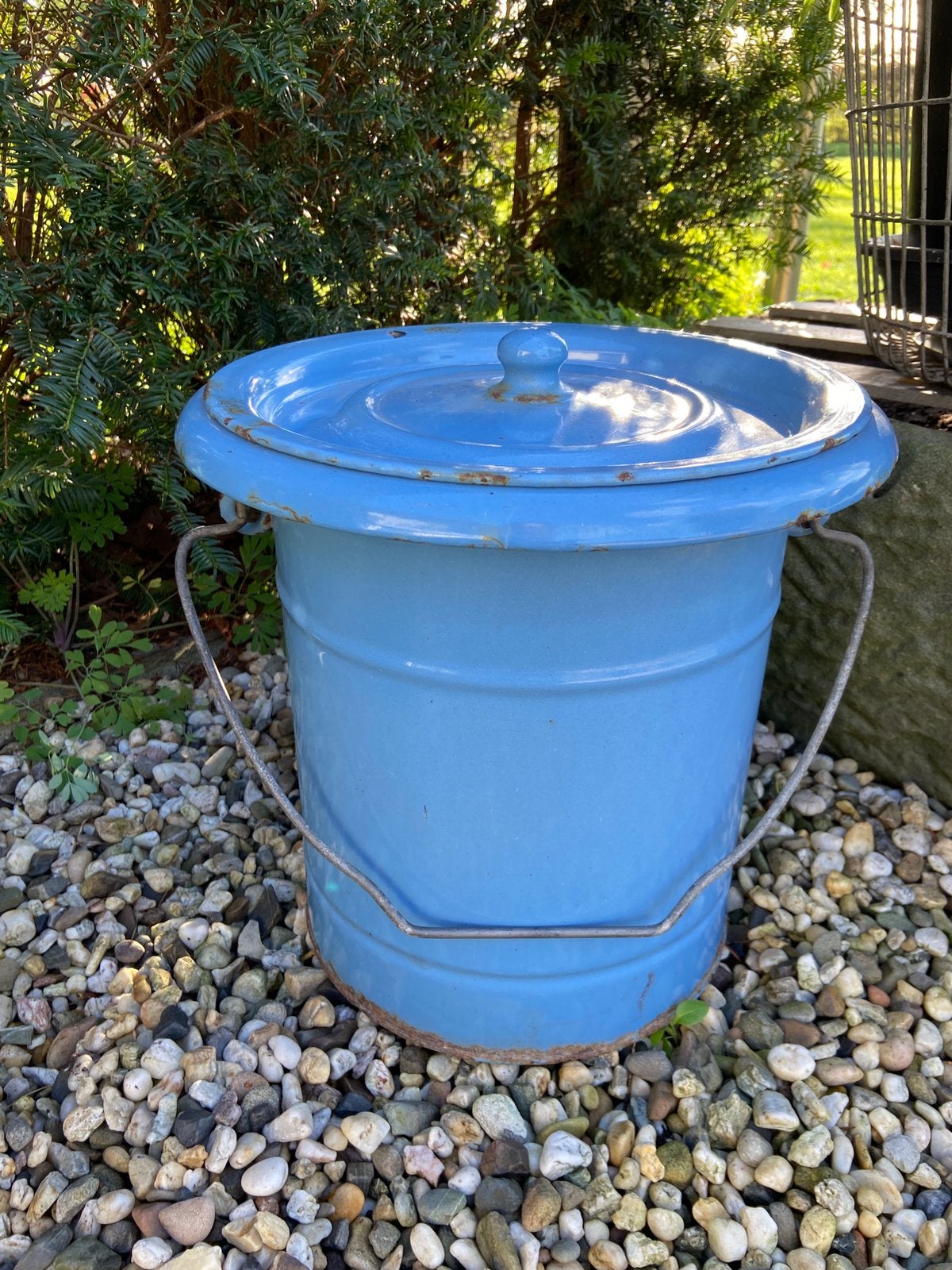 Mooie kleur blauw emaille emmer luieremmer plasemmer antiek, Ophalen of Verzenden