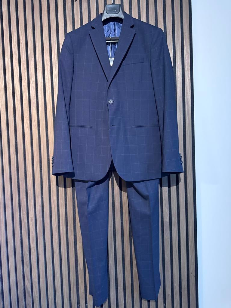 Blauw pak met ruit patroon Mango Man, Verzenden, Gedragen, Maat 48/50 (M), Blauw