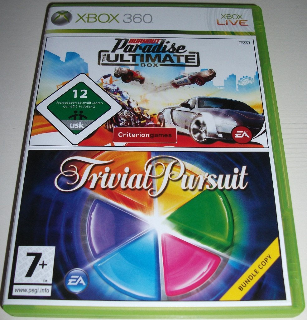 Xbox 360 Game *** BURNOUT PARADISE & TRIVIAL PURSUIT ***, Overige genres, Overige typen, Ophalen of Verzenden, Zo goed als nieuw