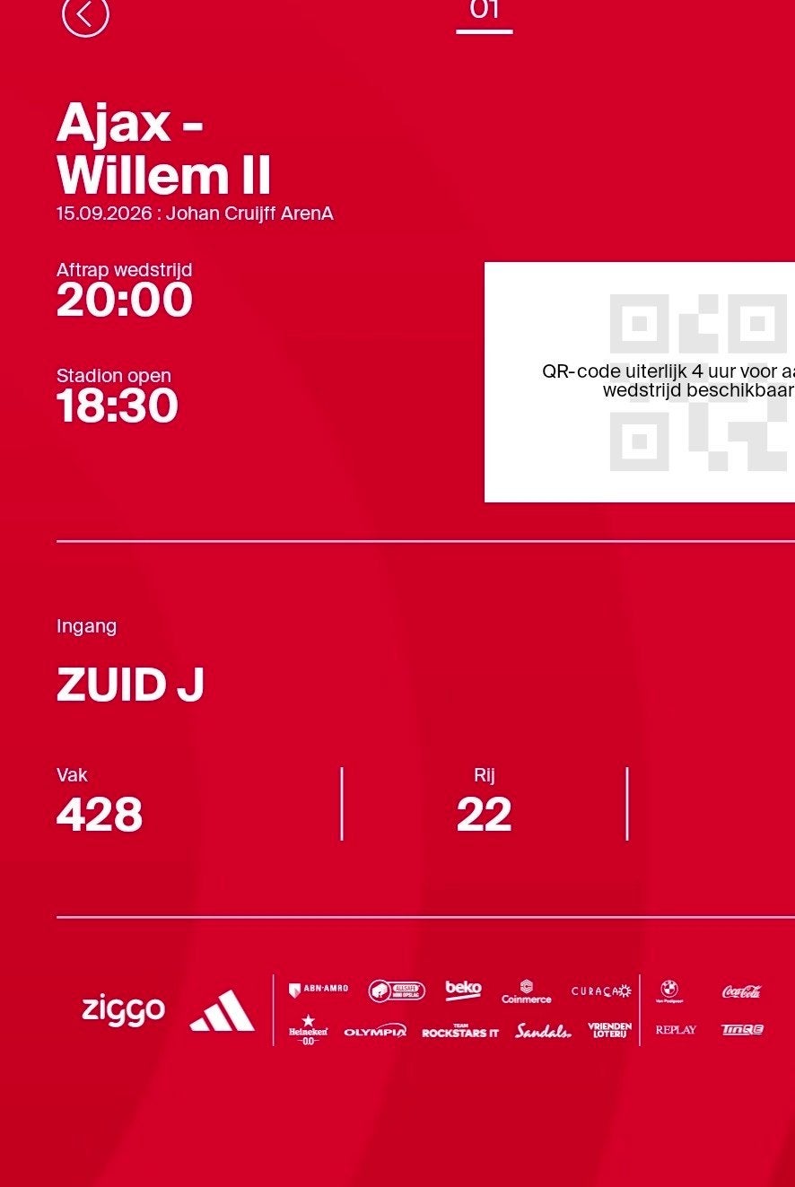 3 kaarten ajax willem 2, vak 428, Twee personen, Oktober