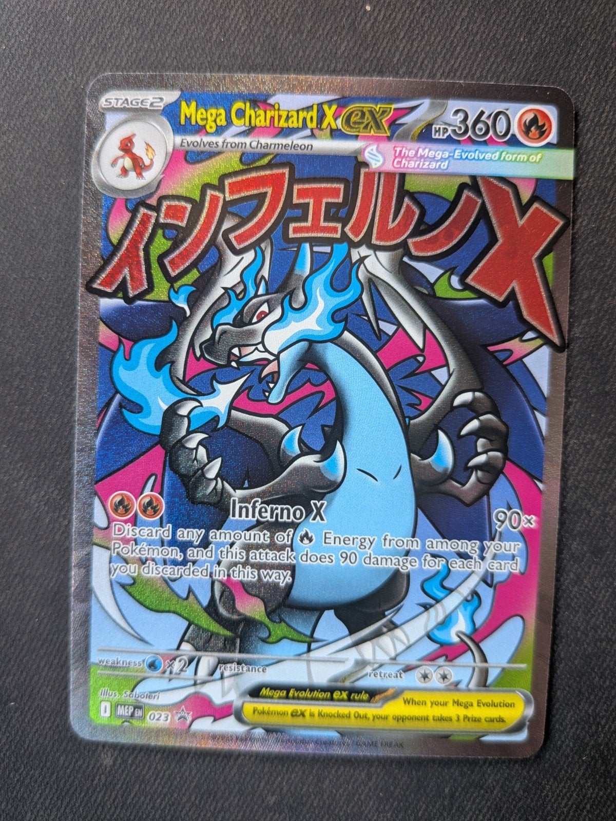 Mega Charizard X EX Pokémon Kaart - Japanse Editie, Ophalen of Verzenden, Zo goed als nieuw, Losse kaart