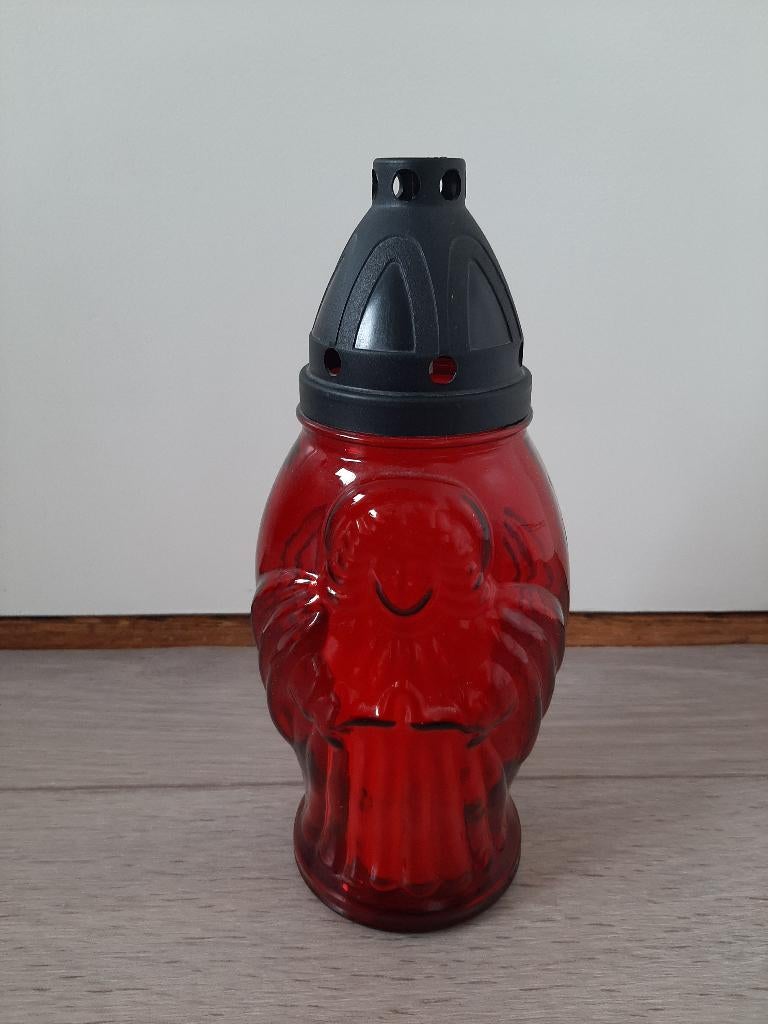 Rood graflicht kaars herdenkingslicht grafkaars glas engel, Ophalen, Zo goed als nieuw, Rood, Overige materialen