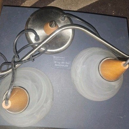 Hanglamp met 2 glazen kappen en houten accenten, Gebruikt, Modern, Scandinavisch, Glas, E27 (groot)