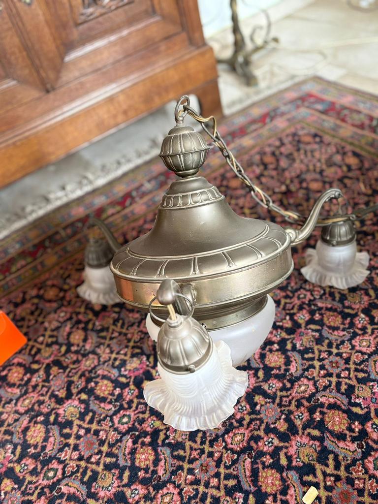 Koperen hanglamp, met apparte glaasjes, Ophalen of Verzenden