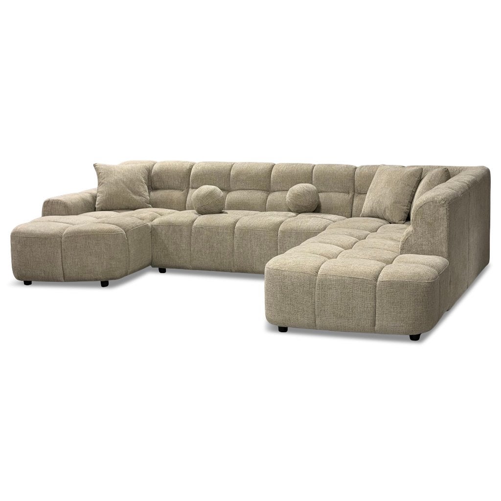 Foto 16 van Vakken bank taupe stof lounge hoekank **uit voorraad**