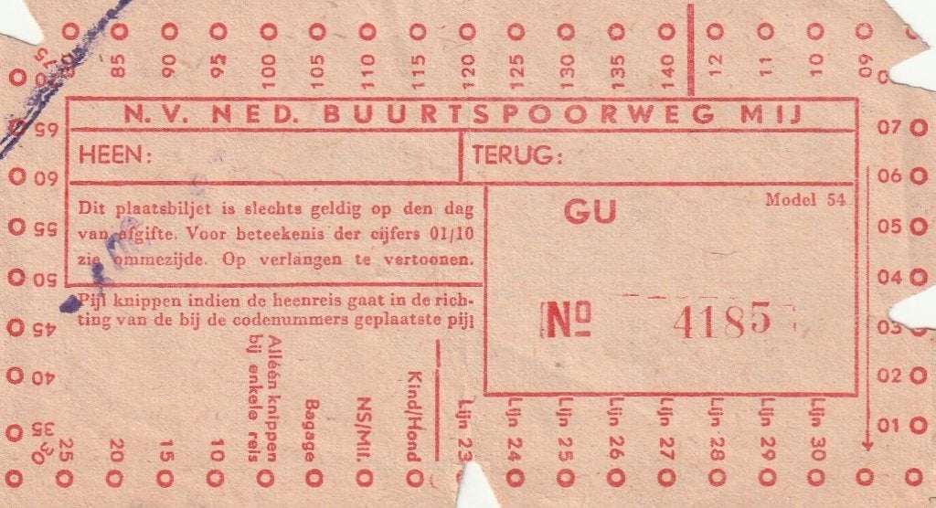 Buskaartje Ned. Buurtspoorweg Mij., Verzenden, Gebruikt, Bus of Metro, Overige typen
