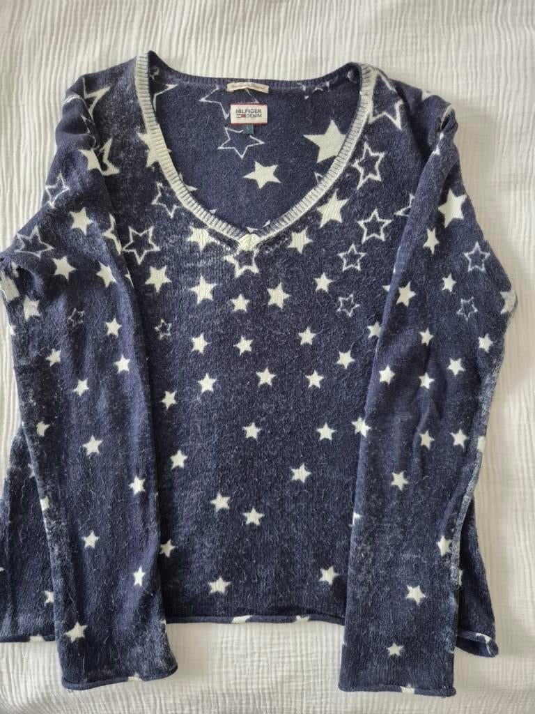 Tommy Hilfiger trui katoen Angora V-hals, maat L, Blauw, Maat 42/44 (L), Ophalen of Verzenden, Gedragen