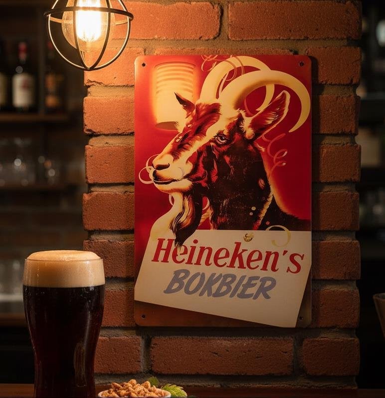 HEINEKEN Bokbier Metalen Bar Reclamebord Wandbord, Verzenden, Nieuw, Reclamebord, Plaat of Schild, Heineken