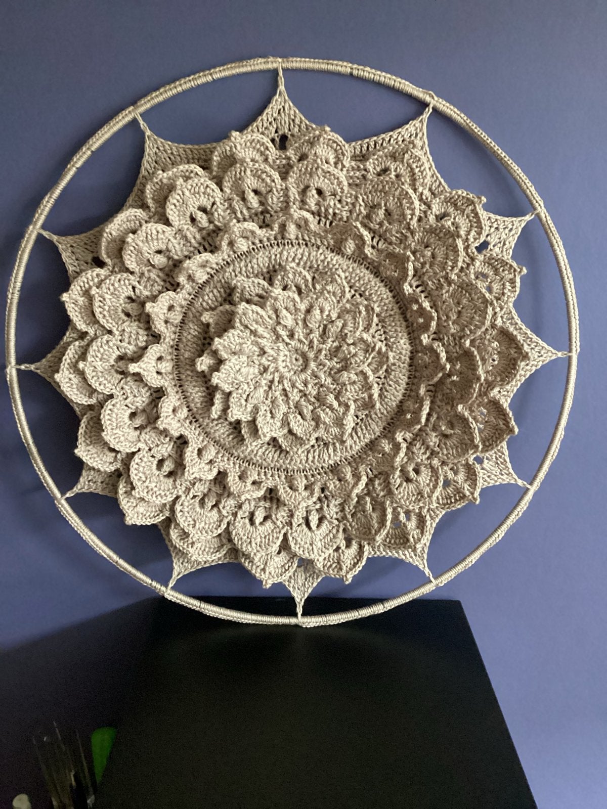 Handgemaakte gehaakte mandala wanddecoratie 45 cm, Textiel, Zo goed als nieuw, Handgemaakt, Ophalen