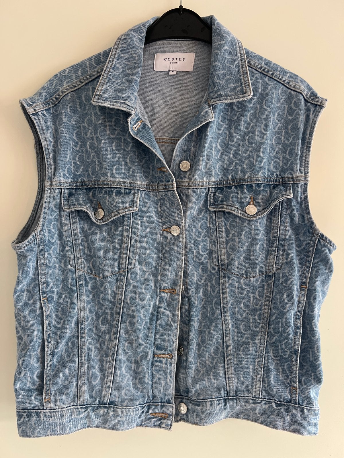 Costes Denim spijkergilet met print maat M, Ophalen of Verzenden, Zo goed als nieuw, Maat 38/40 (M), Blauw