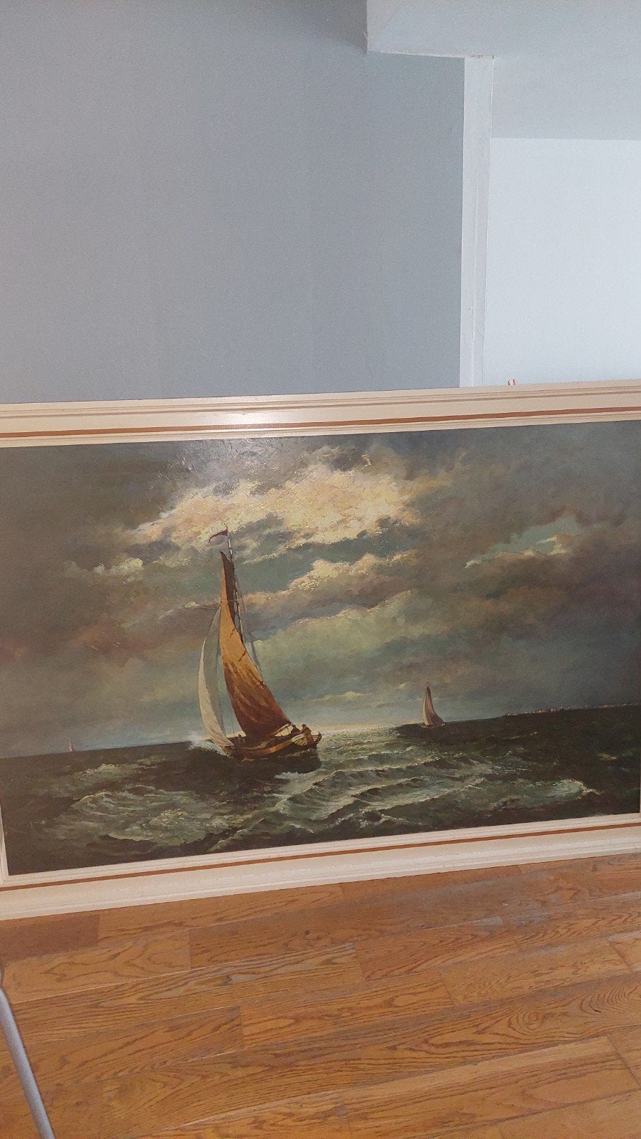 Groot Schilderij: Zeilers op Zee (jaren '70/'80), Antiek en Kunst, Kunst | Schilderijen | Klassiek, Ophalen of Verzenden