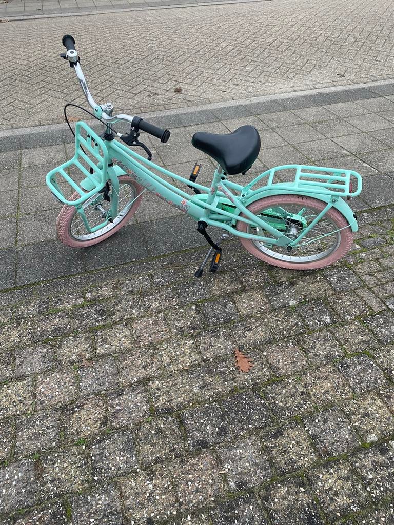 Leuke kinderfiets Lola mintgroen met roze accenten, Ophalen, Gebruikt, Velgrem, 16 tot 20 inch