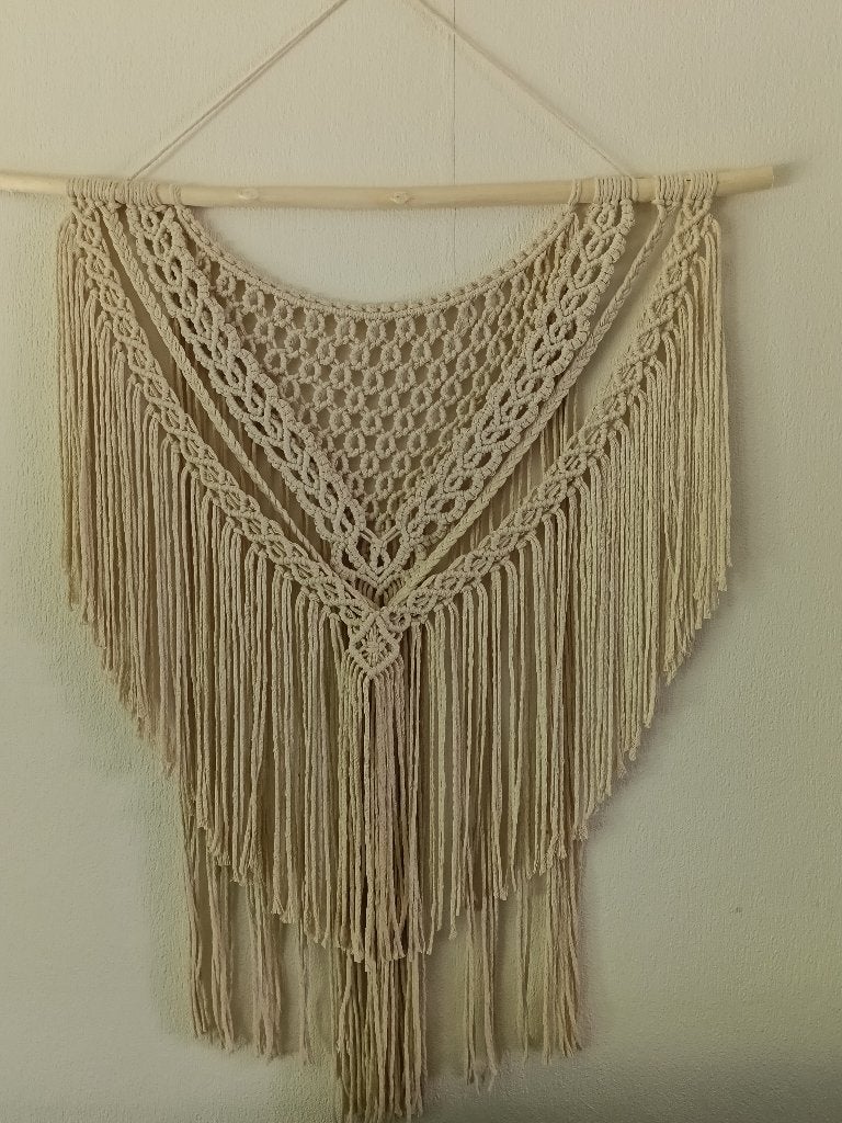 Handgemaakte Macramé Wandhanger - Boho Stijl, Beige, Textiel, 100 cm, Ophalen of Verzenden