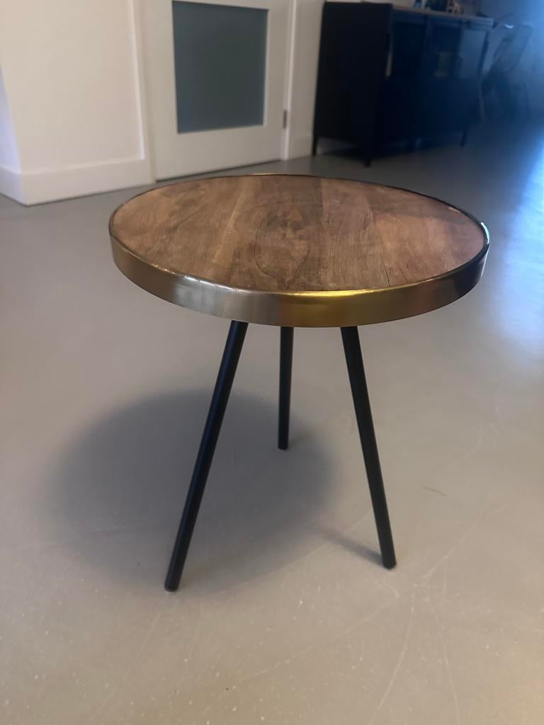 Bijzettafel hout, messing, zwart, Ophalen, Minder dan 45 cm, Minder dan 55 cm, Rond