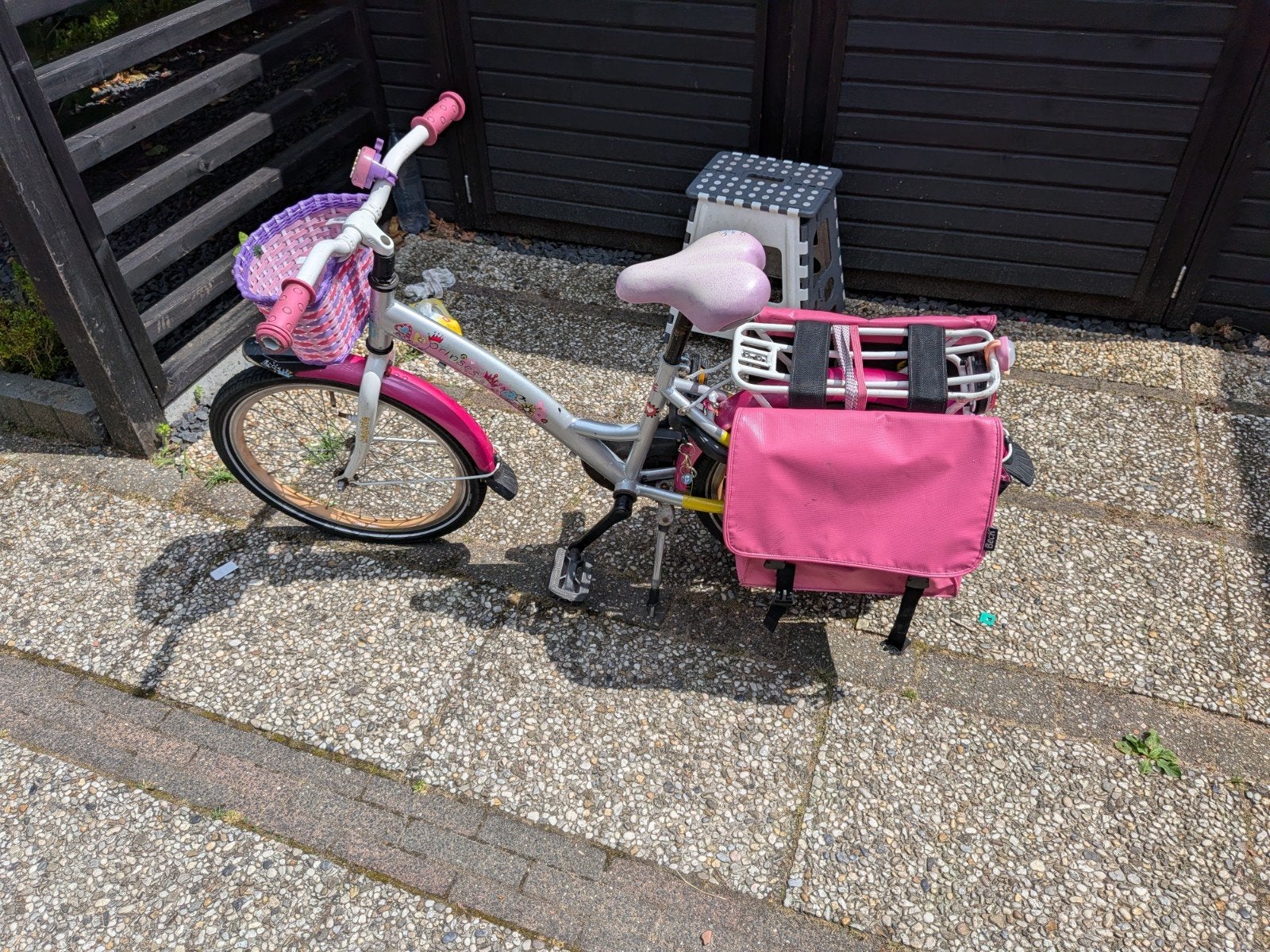 Meisjesfiets 20 inch incl.mandje en fietstassen, Fietsen en Brommers, Fietsen | Meisjes, Ophalen, Gebruikt, 20 inch
