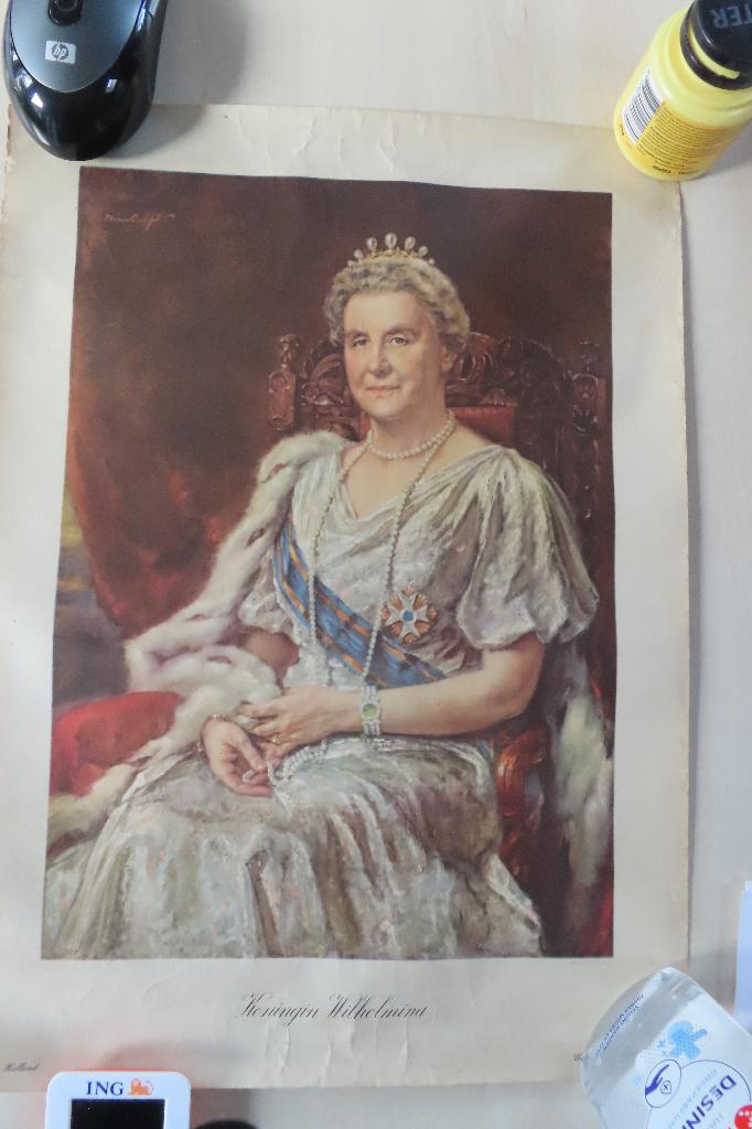 Prent kon. Wilhelmina oud +  Neêrlands Hope 43 gebrte Magrt, Verzenden, Gebruikt, Kaart, Foto of Prent