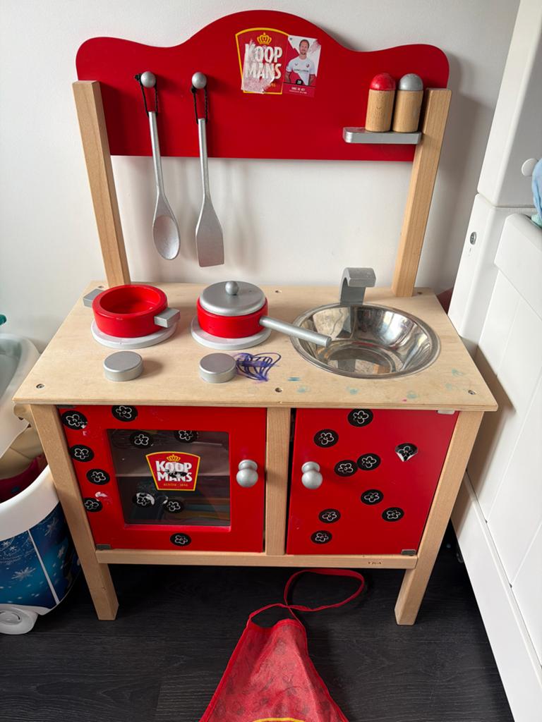 Houten speelkeuken met accessoires en schort SPECIALE EDITIE, Ophalen, Gebruikt, Hout, Speelkeuken