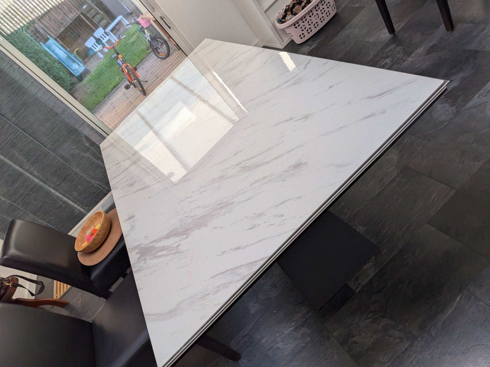 Eettafel marmer look (uitschuifbaar), Huis en Inrichting, Ophalen, 200 cm of meer, 50 tot 100 cm, Zo goed als nieuw