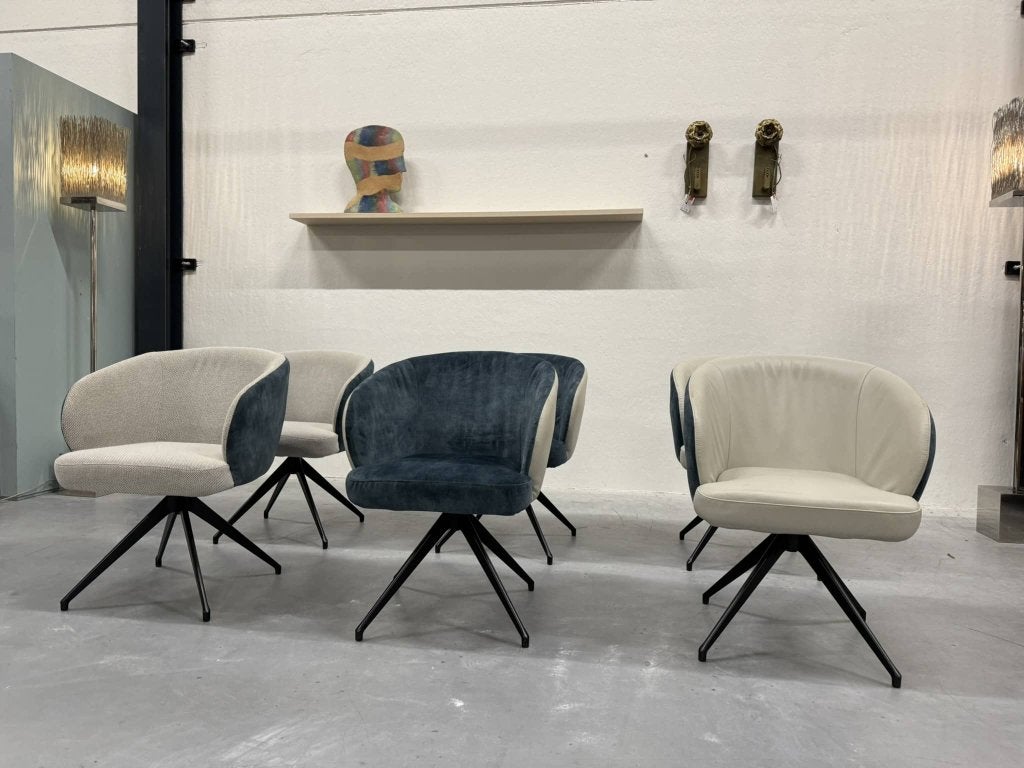 6 Showmodel HE Design Tula Eetkamerstoelen stoel, Leolux Montis JORI Rolf Benz Pode Gelderland, Blauw, HE Design, Ophalen of Verzenden