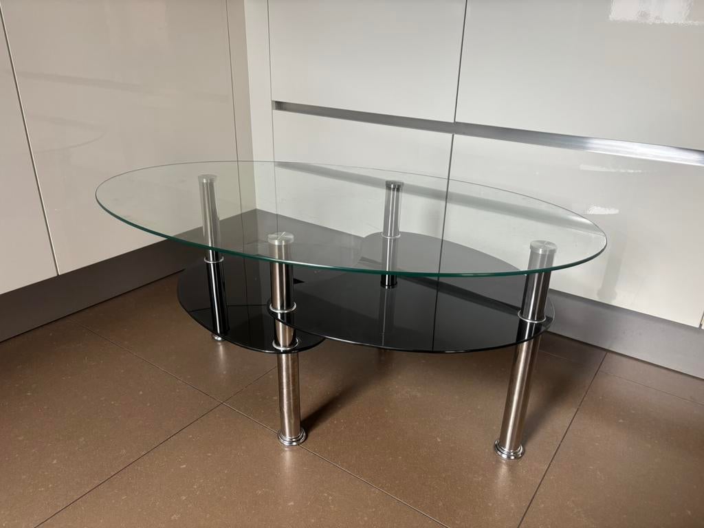 Moderne ovale salontafel / coffee table van gehard glas, Ophalen