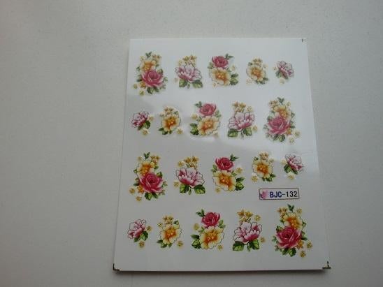 Velletje nagel water decals stickers BJC-132 bloemen roze, Verzenden, Nieuw, Toebehoren, Handen en Nagels