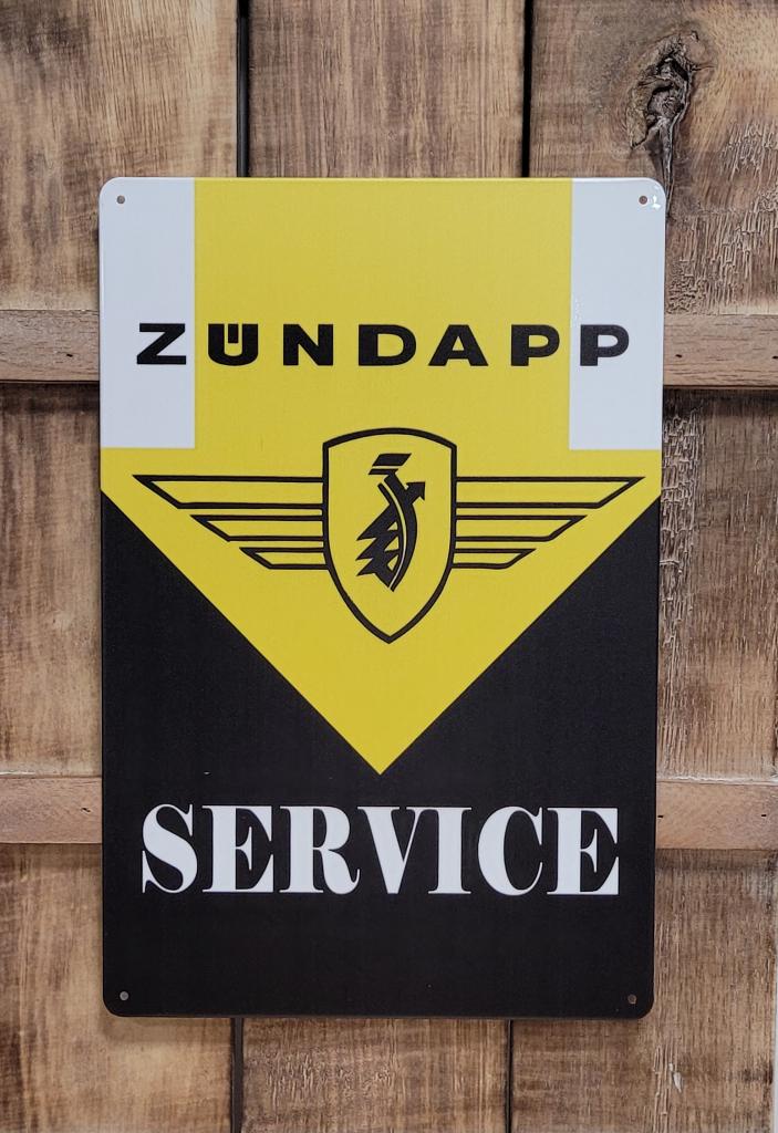 Zundapp service geel zwart reclamebord van metaal wandbord, Ophalen of Verzenden, Nieuw, Auto's