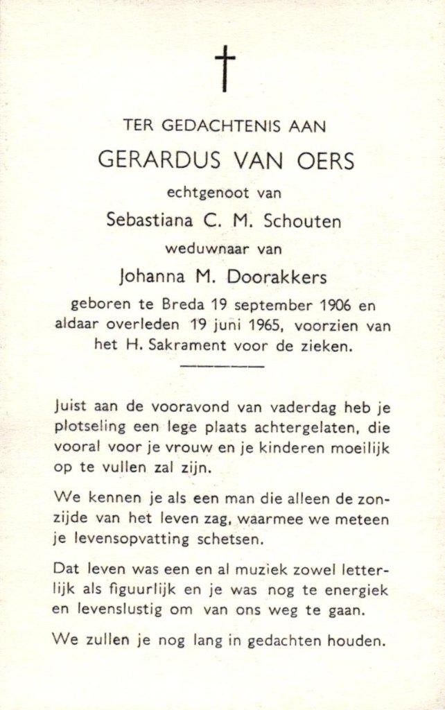 Oers van Gerardus 1906-1965 Breda, Ophalen of Verzenden