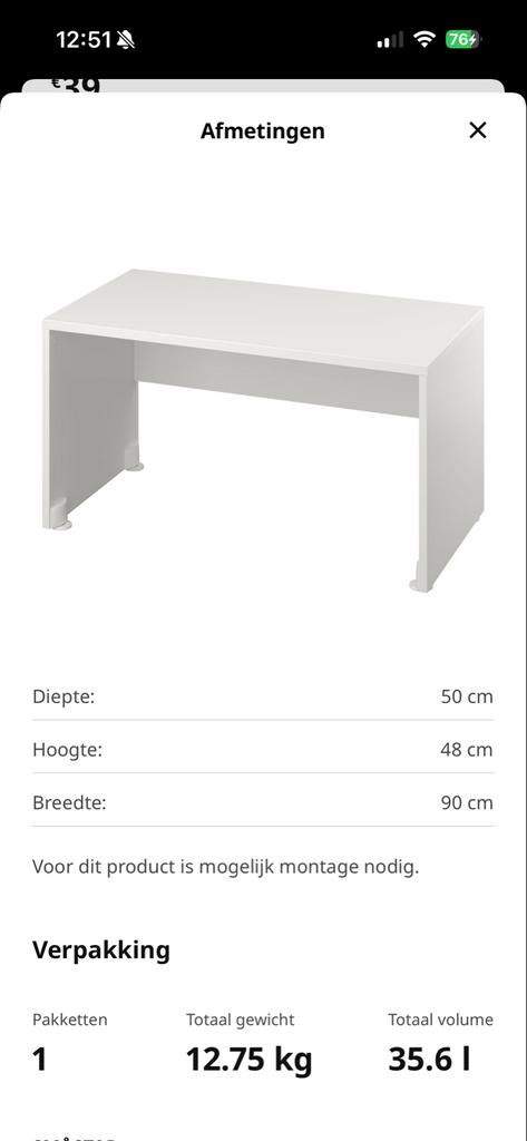 IKEA Smastad Bureau - Wit, 90x50 cm, Ophalen, Zo goed als nieuw, Overige typen