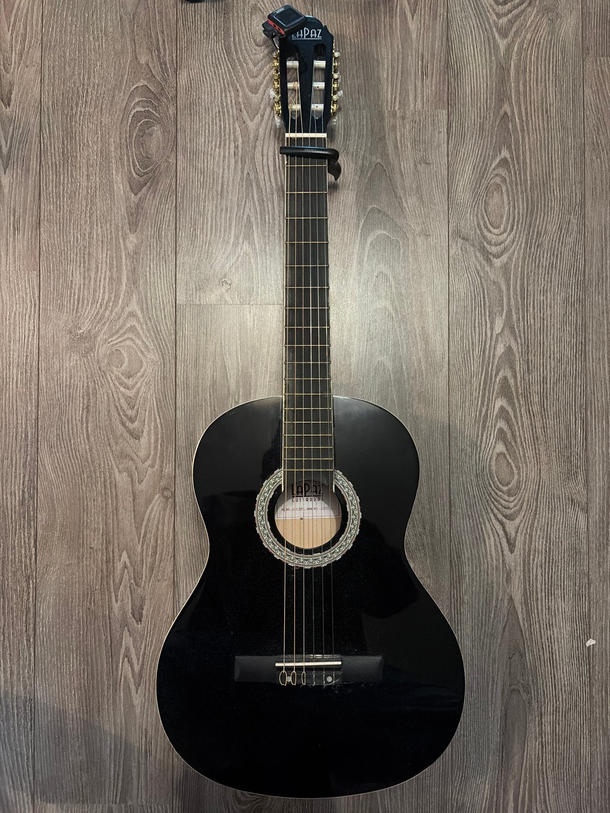 Zwarte LaPaz klassieke gitaar met accessoires, Muziek en Instrumenten, Ophalen of Verzenden, Gebruikt, Klassieke of Spaanse gitaar