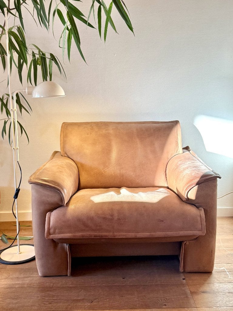 Vintage Leolux 760 Fauteuil – Hugo de Ruiter – 1970s, Ophalen, Gebruikt, 75 tot 100 cm, Leer