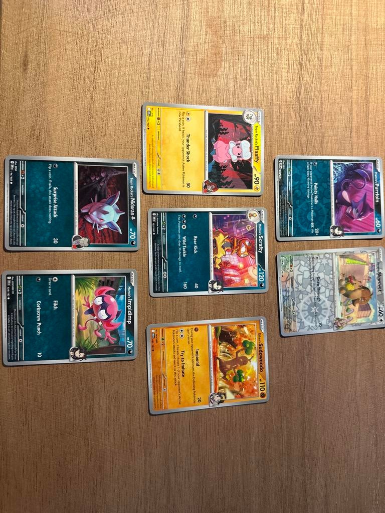 Pokémon kaarten: Ethan, Marnie, Team Rocket + 2 Reverse Holo, Ophalen, Gebruikt, Meerdere kaarten, Foil