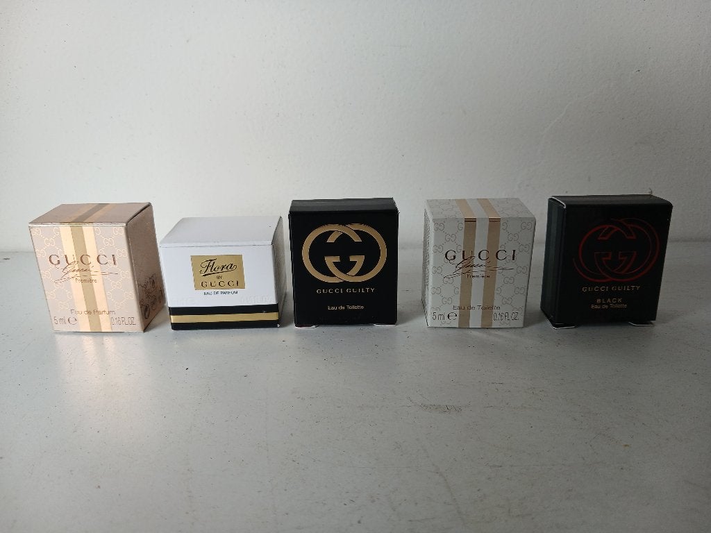 5 Gucci miniaturen : Premiere, Guilty, Flora en Guilty Black, Verzamelen, Parfumverzamelingen, Verzenden, Nieuw, Miniatuur, Gevuld