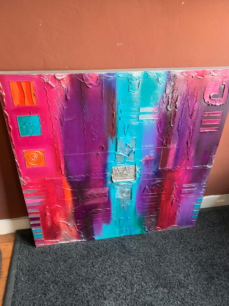 Schilderij abstract 100x100, Ophalen
