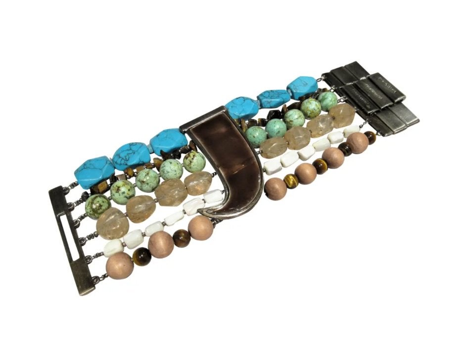 Nieuwe Dyrberg/Kern armband met tijgeroog en turquoise, Verzenden, Nieuw, Blauw, Overige materialen