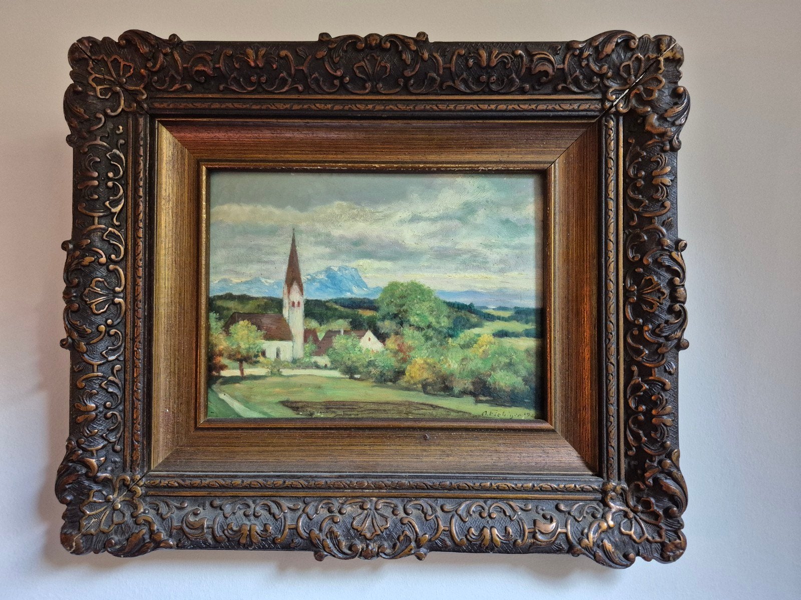 Albert Fiebiger (1869-1938) - Beiers Alpenlandschap 1922, Antiek en Kunst, Paneel, Realistisch, Landschap, Olieverf