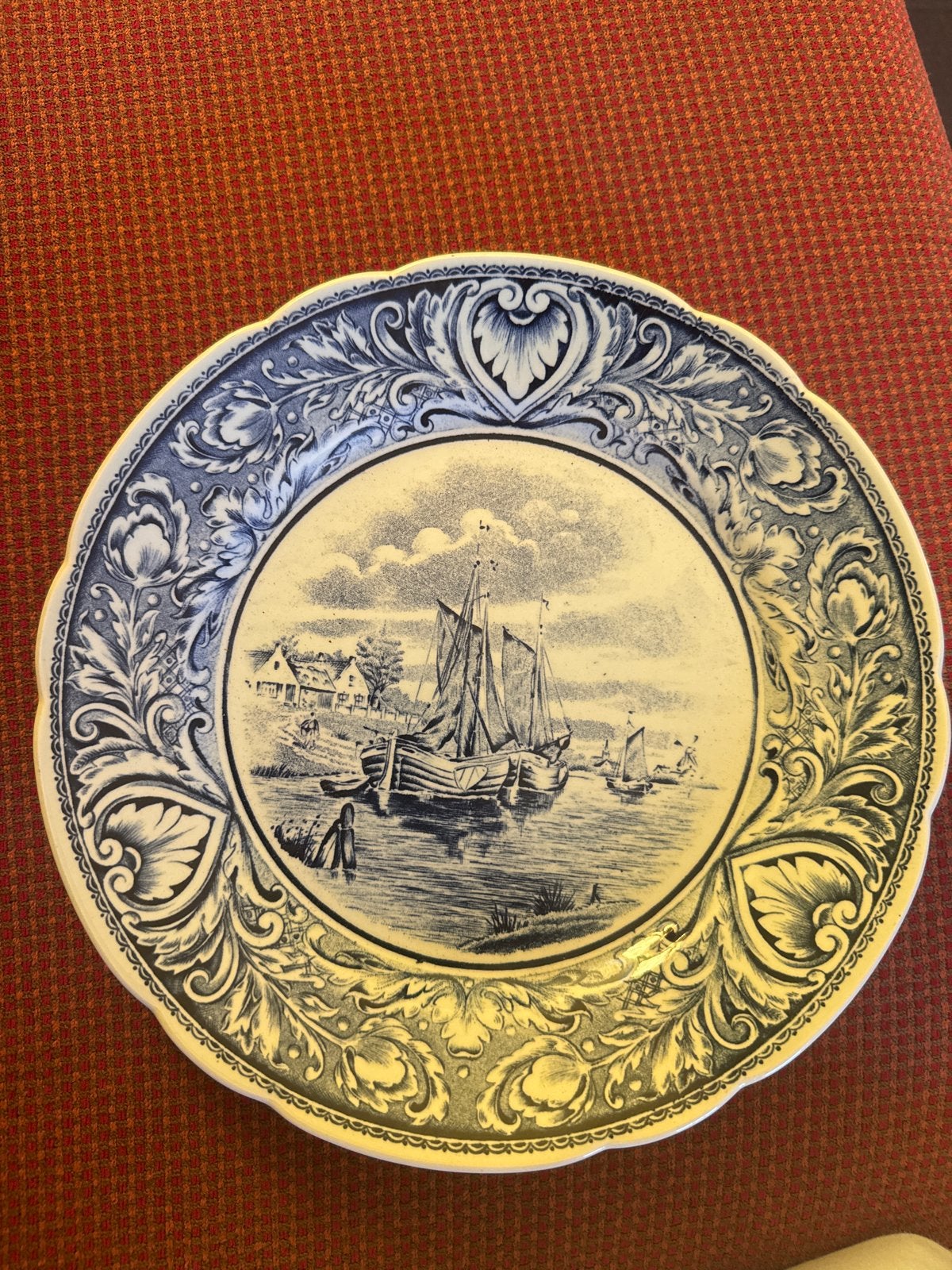 Antiek Delfts Blauw Boch België Wandbord met Zeilschepen, Ophalen of Verzenden