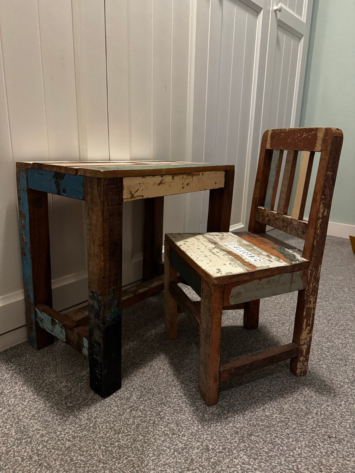 Kinder tafel en stoel set van gerecycled hout, Ophalen, Gebruikt, Overige kleuren, Eén