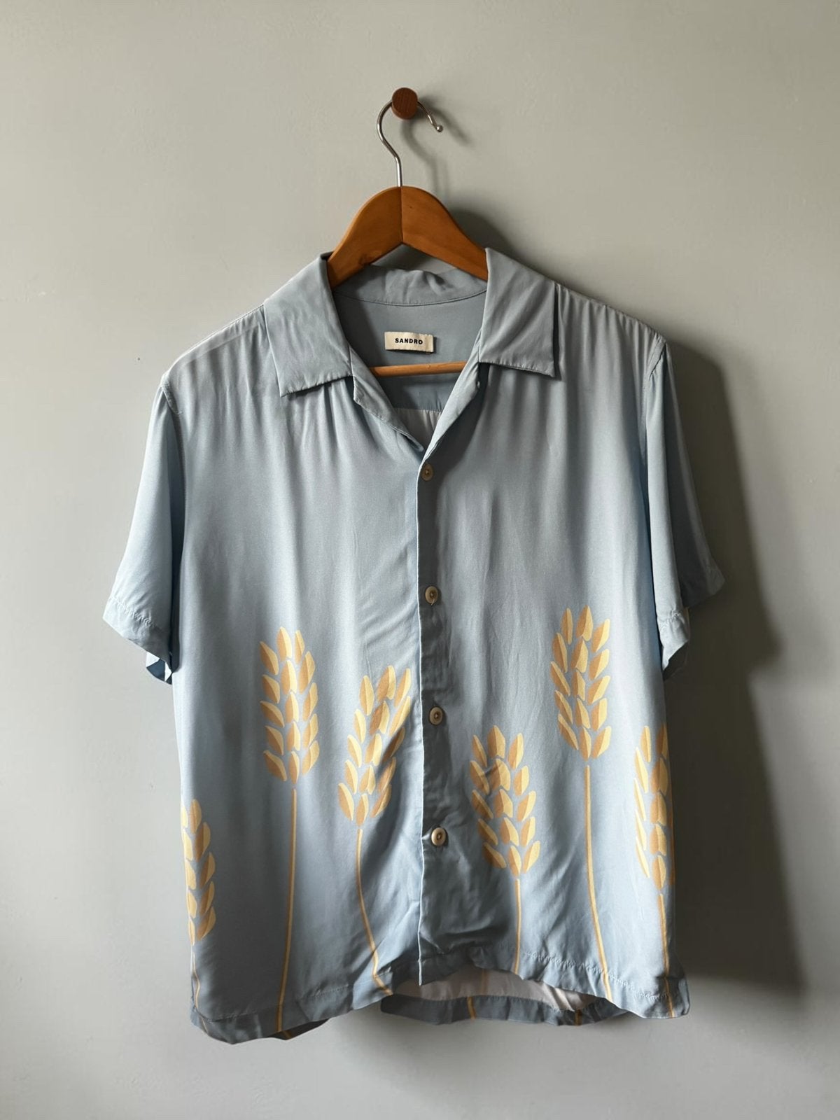 Sandro blouse top lichtblauw viscose print maat 40 L beige, Ophalen of Verzenden, Zo goed als nieuw, Maat 38/40 (M), Blauw