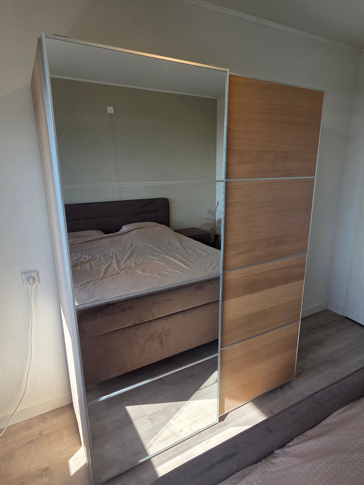 IKEA PAX-kast 150cm met schuifdeuren en spiegel, Huis en Inrichting, Gebruikt, Met plank(en), Ophalen of Verzenden, 50 tot 75 cm