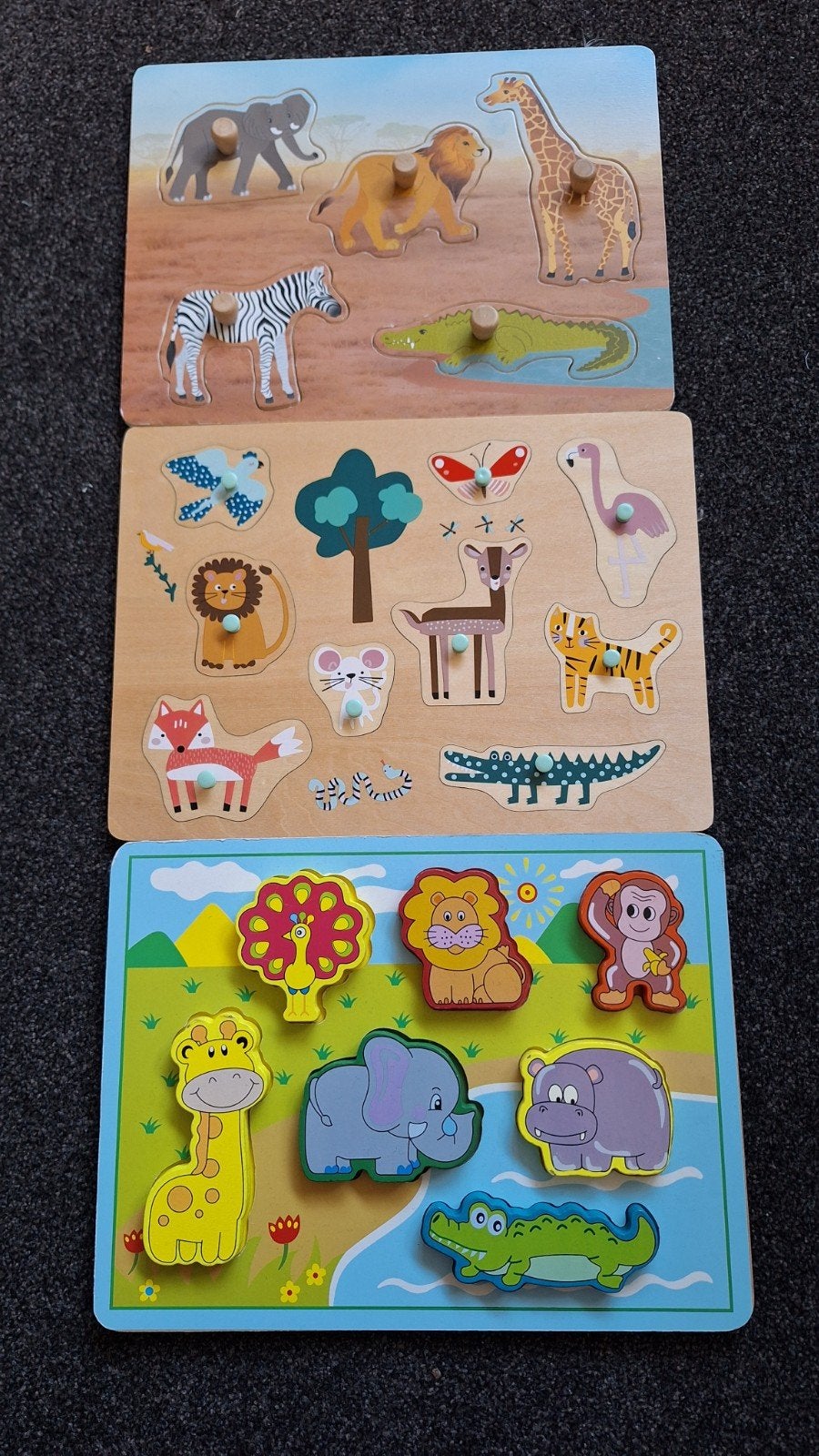 Houten Dieren Puzzels - 3 Stuks, 2 tot 4 jaar, Gebruikt, Ophalen of Verzenden, Van hout