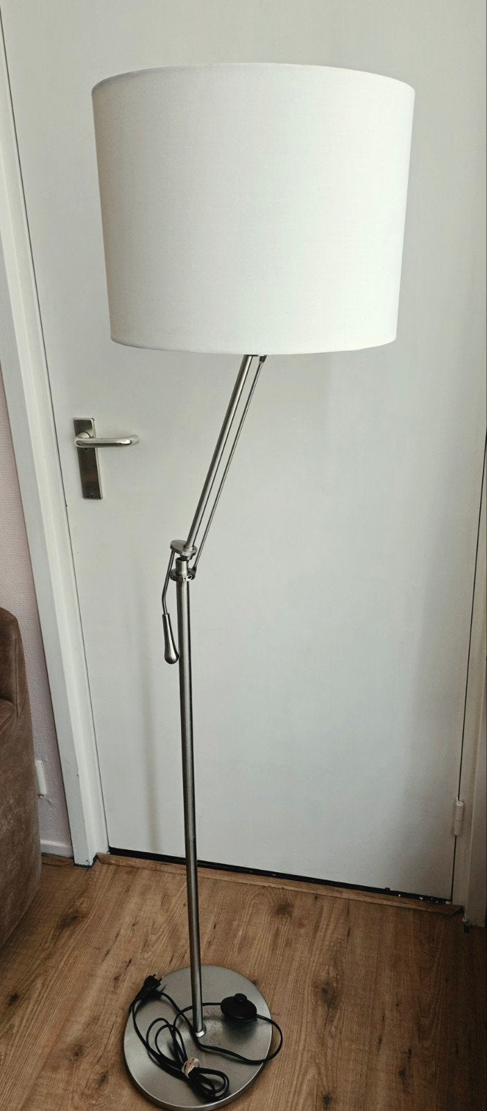Verstelbare vloerlamp RVS – crème/ecru stoffen kap – E27, Huis en Inrichting, Lampen | Vloerlampen, Ophalen, 150 tot 200 cm
