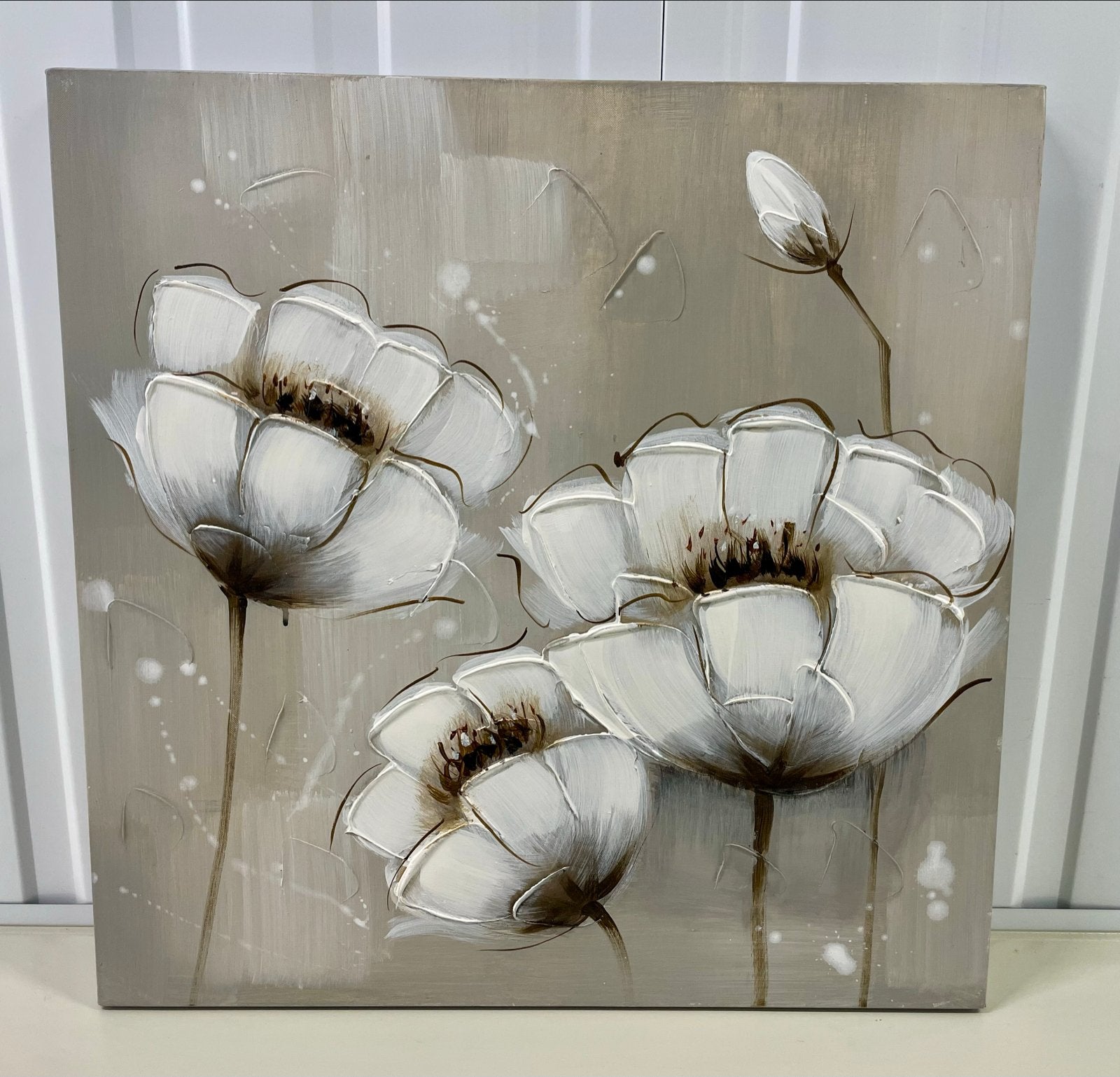 Schilderij Witte Bloemen 60x60 cm, Ophalen